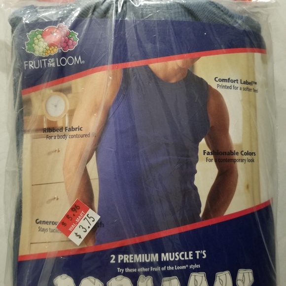 Vtg Fruit Of The Loom Ribbed Muscle T-Shirt Mens 2XL Blue Sleeveless NOS - Picture 5 of 7
